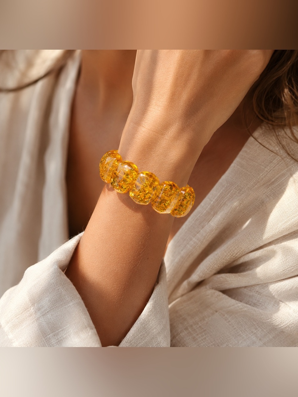 Vtg Baltic Amber Nugget Bracelet Chunky Honey Cognac Boho Statement Costal Chic
